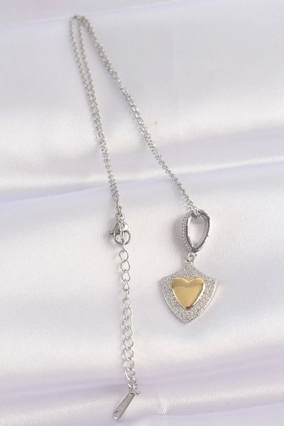 Clariss 316L Steel Chain Silver Color Zircon Stone Design Gold Color Heart Necklace