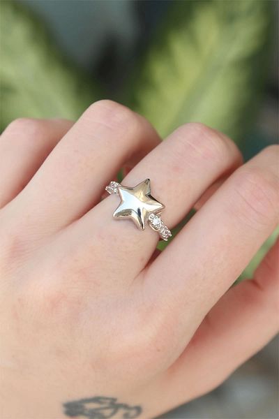 Clariss Brass Silver Color Adjustable Zircon Stone Star Ring