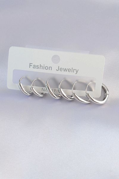 Clariss Brass Silver Color Oval Earring Set
