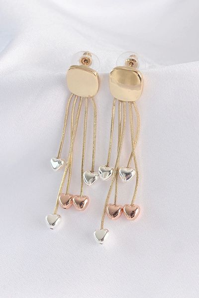 Clariss Brass Gold Color Plain Plate Colorful Heart Detail Earrings