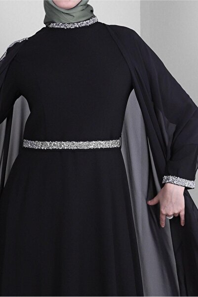 Alvina TAŞ İŞLEMELİ PELERİNLİ İKİLİ ABİYE ELBİSE 50383