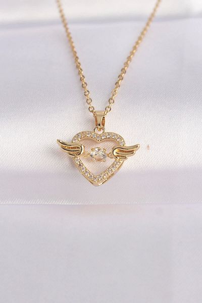 Clariss 316L Steel Chain Gold Color Zircon Stone Winged Heart Necklace