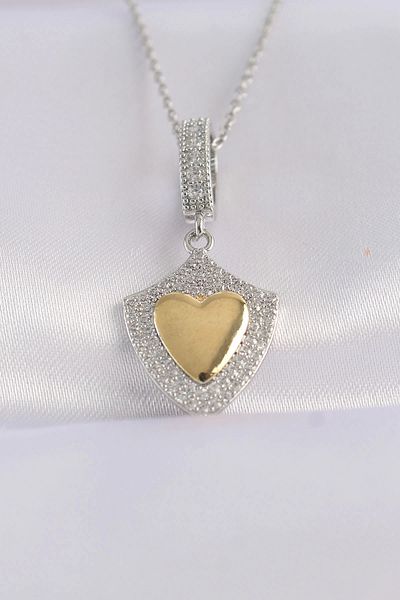 Clariss 316L Steel Chain Silver Color Zircon Stone Design Gold Color Heart Necklace