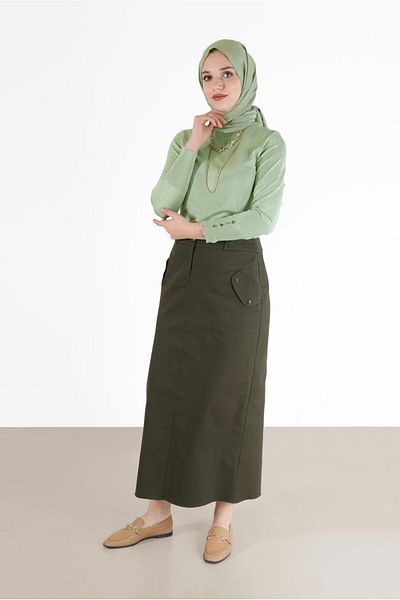Alvina 60224 Model Pencil Skirt - Zippered and Slit Detail