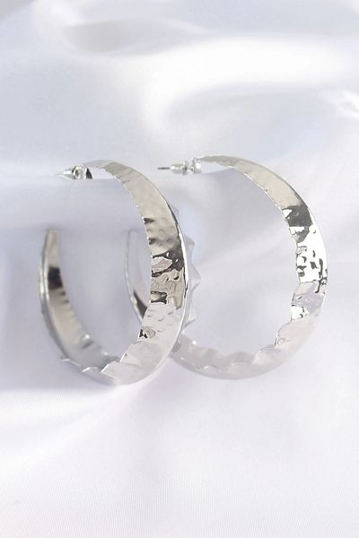 Clariss Brass Silver Color Leaf Patterned Hoop Earrings