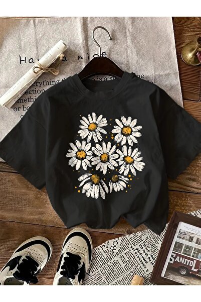 LAND MODA Tricou cu imprimeu Daisy pentru femei, top confortabil cu mânecă sc...