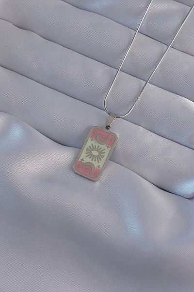 Clariss 316L Steel Silver Color Pink Enamel Moon Figure Tarot Necklace