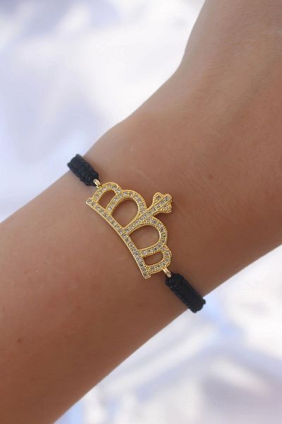 Clariss Gold Color Zircon Stone Crown Figure Macrame Bracelet