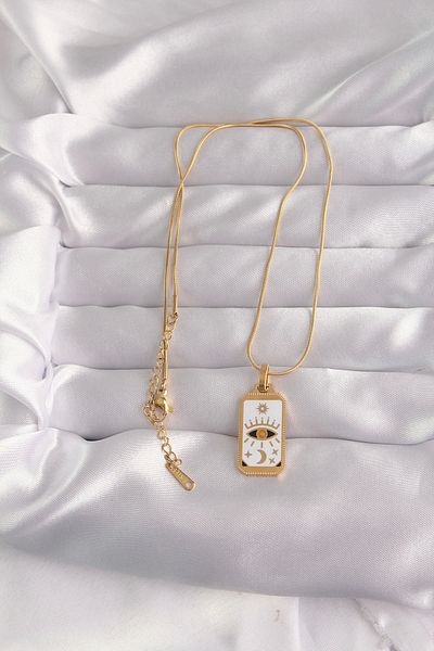 Store 316L Steel Gold Color White Enamel Eye Figure Tarot Pendant