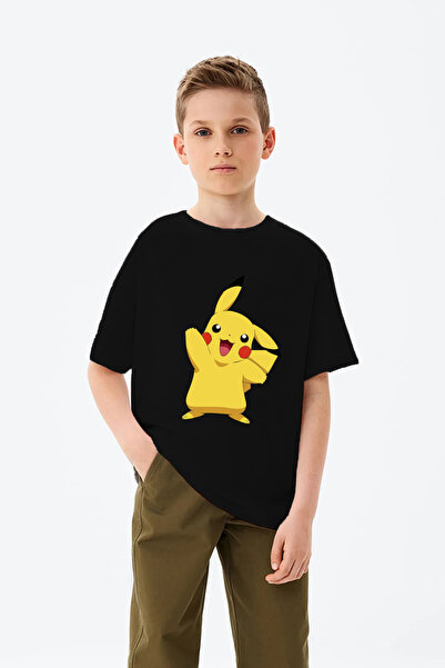 CRYSTALSHOP Pikachu Baskılı Bisiklet Yaka Çocuk T-shirt