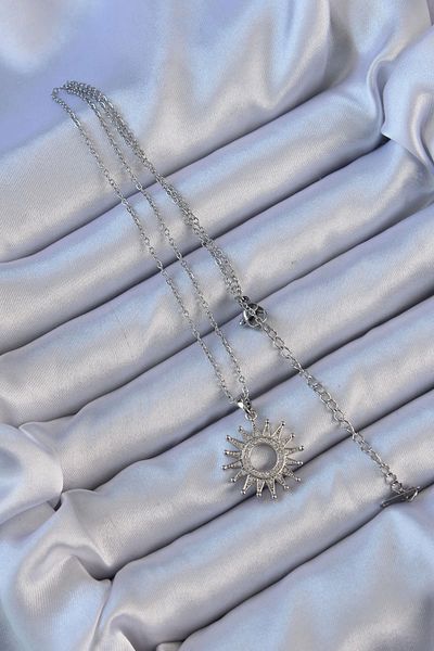 Clariss 316L Steel Chain Silver Color Zircon Stone Shining Sun Necklace