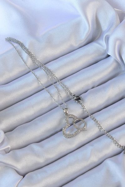Clariss 316L سلسلة الصلب فضية اللون الزركون حجر قلادة القلب مع حلقة