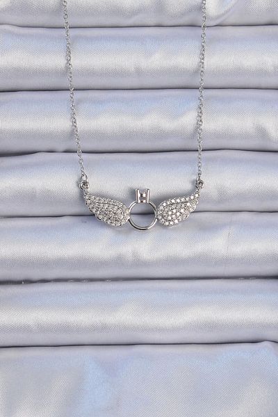 Clariss 316L Steel Chain Silver Color Winged Solitaire Necklace