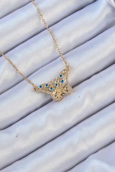 Clariss 316L سلسلة الصلب الذهب اللون الزركون حجر عين الشر قلادة الفراشة