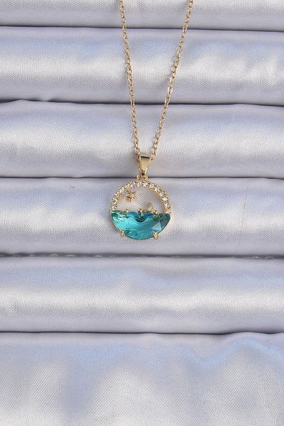 Clariss 316L Steel Chain Gold Color Zircon Stone Sea Look Moon Star Necklace