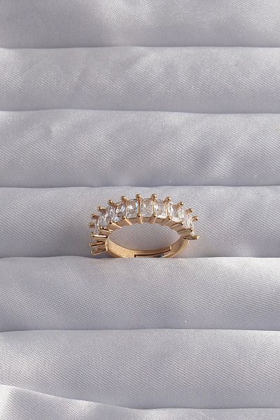 Clariss Gold Color Baguette Stone Waterway Ring with Brass Adjustment