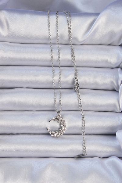 Clariss 316L Steel Chain Silver Color Zircon Stone Moon Necklace