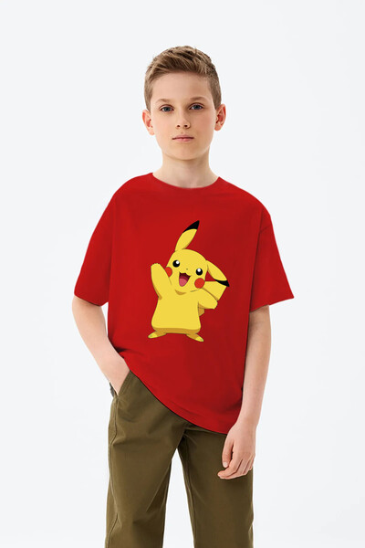 CRYSTALSHOP Pikachu Baskılı Bisiklet Yaka Çocuk T-shirt