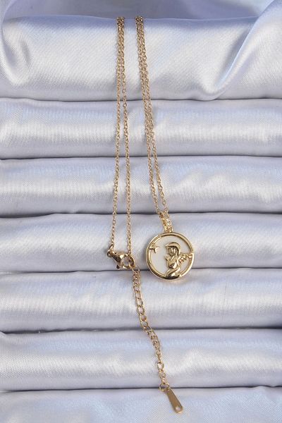 Clariss 316L Steel Chain Gold Color Zircon Stone Enameled Angel Necklace