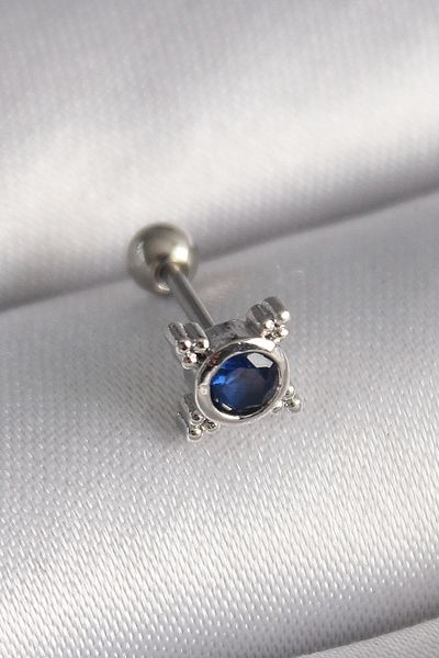 Clariss 316L Steel Silver Color Blue Zircon Stone Tragus Piercing