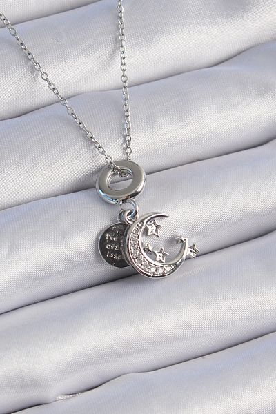 Clariss 316L Steel Silver Color Zircon Stone Moon Star Figure Charm Model Women's Necklace