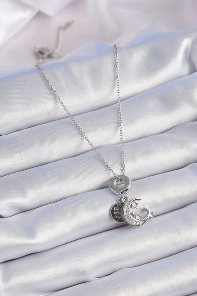 Clariss 316L Steel Silver Color Zircon Stone Moon Star Figure Charm Model Women's Necklace