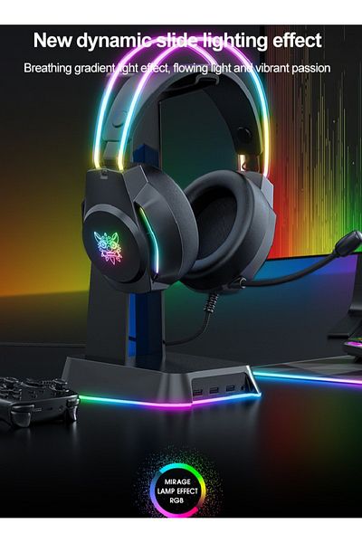 Onikuma سماعة رأس سلكية للألعاب X26 مزودة بميكروفون وإضاءة RGB لأجهزة الكمبيوتر/PS4/PS5/Xbox