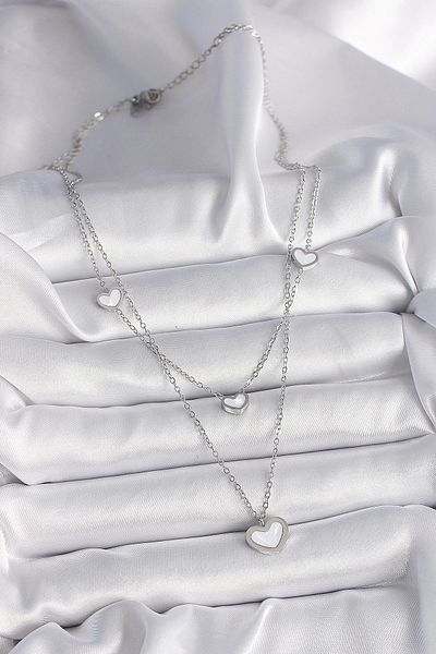 Clariss 316l الصلب الفضة اللون سلسلة 2 قطعة سلسلة القلب نموذج قلادة المرأة