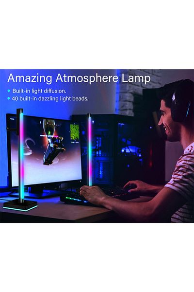 FlashHawk 2 Pack Smart LED Light Bars, RGB Gaming Lights with Headset Holder Sync