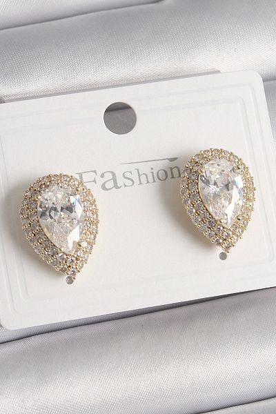 Clariss Brass Gold Color Zircon Stone Drop Model Women's Earrings