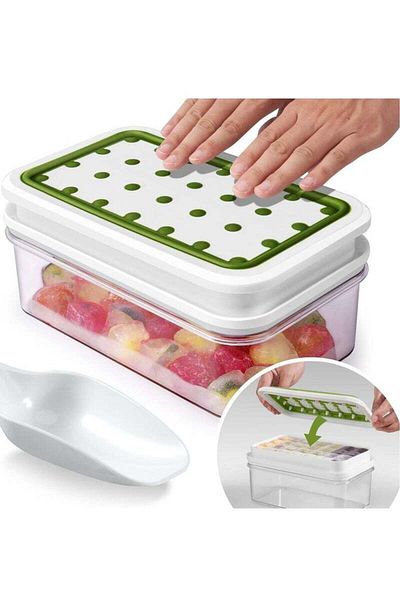 COOYA 28 Cells Silicone Ice Cube Tray,with Lid & Ice Scoop,Press Lid to Easily Release,22.5X13.5X10.5 cm
