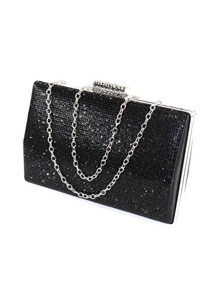 KEEBA Μαύρη βραδινή τσάντα με πέτρες. Βραδινή τσάντα clutch με μαύρη πέτρα. Τ...