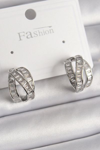 Clariss Brass Silver Color Zircon Stone Knot Ring Model Women's Earrings
