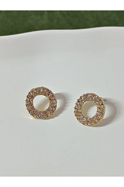 mos&more Gold Taşlı Yuvarlak Şık Kadın Küpe