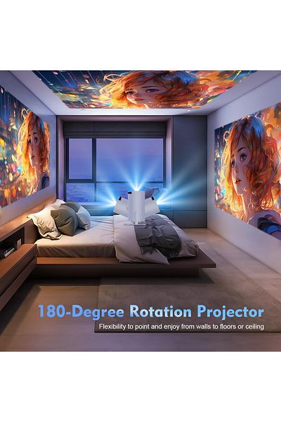COOYA Mini Portable Projector, Projector 4K 1080P Full HD Support 8000 Lumens, 180°Rotatable Projector