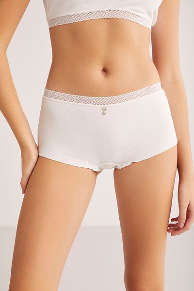 Kom Pantaloni scurți și chiloți din bumbac alb din lycra modal
