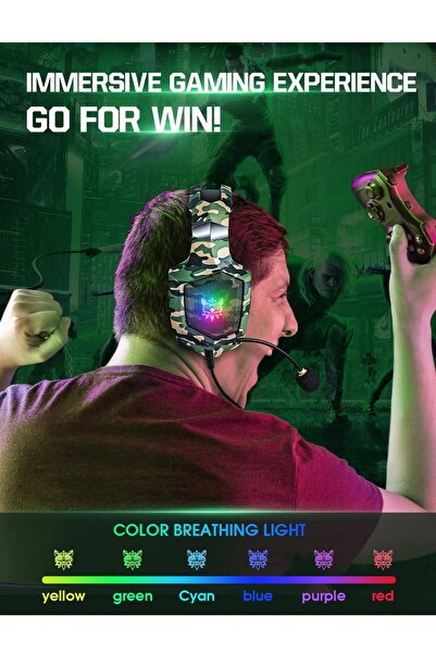 Onikuma سماعة ألعاب K8 مع ميكروفون، سماعات ألعاب مع أضواء LED