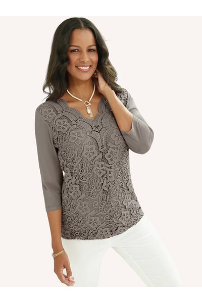 MAMAYAGA Women's Curve Plus Size Front Floral Guipure Sleeves Tulle Sport Stylish Blouse