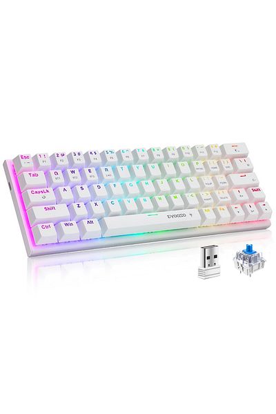 e-yooso Z-11 3 Modes Wireless Mechanical Keyboard, Blue Switch Bluetooth/2.4G/USB-C 60% Portable
