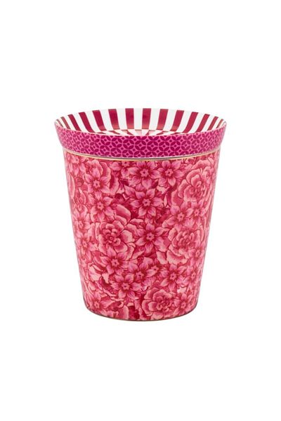 Pip Studio Porcelain mug, with multifunctional lid, Pip Studio, 230 ml, Dark Pink, Royal Stripes collection