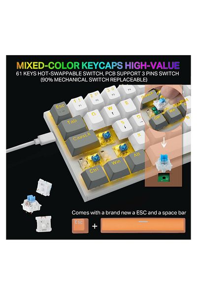 e-yooso Z-11 60% Mechanical Gaming Keyboard,Blue Switch 61 Keys Wired Compact Keyboard