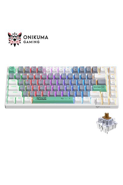 Onikuma لوحة مفاتيح ميكانيكية سلكية بمفاتيح بنية اللون، وإضاءة خلفية RGB، و82 مفتاحًا، ولوحة مفاتيح كمبيوتر مدمجة بنسبة 75%