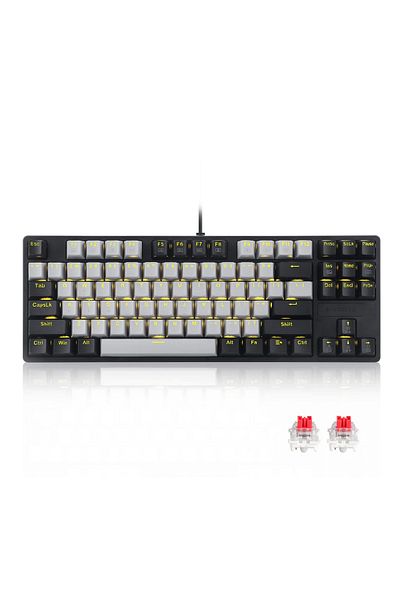e-yooso Z-87 87 Keys Mechanical Keyboard, Red Switch Gaming Keyboard Mini Compact with Yellow