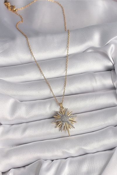 Store 316L Steel Gold Color Chain Zircon Stone North Star Model Women's Necklace