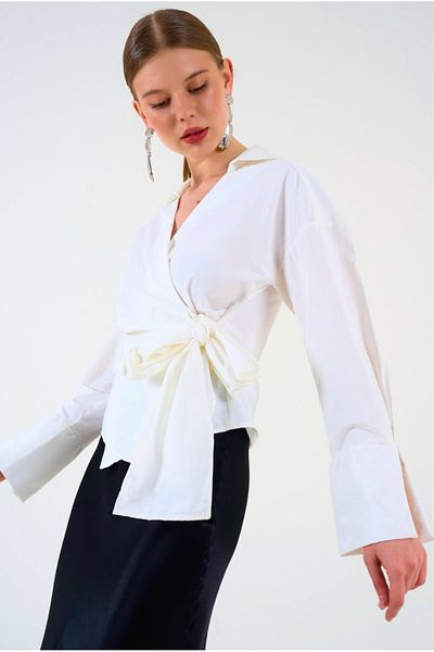 MODA Cămașă albă simplă cu legături laterale