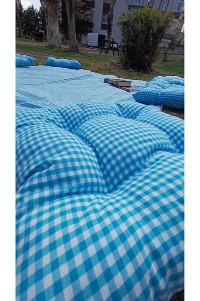 Marin Tasarım Evi Blue Picnic Cover Set 2 Pieces 40X40 Cushions 170X150 Table Cloth