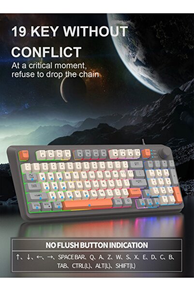 XUNFOX مجموعة لوحة مفاتيح وماوس سلكية للألعاب باللغتين العربية والإنجليزية، لوحة مفاتيح مكتبية ذات إحساس ميكانيكي