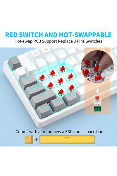 e-yooso Z-87 87key Mechanical Gaming Keyboard with Blue Blacklight White Grey-Red Switches