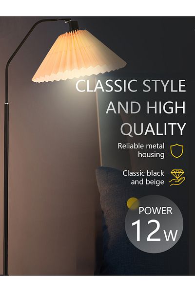 Lumely Pleated Fabric Floor Lamp With Retro Style,3 Lighting Modes,adjustable Head,eye-caring,e27,12w