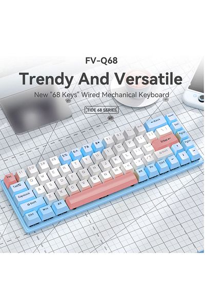 FlashHawk 65% Wired RGB Gaming Keyboard, 68 Keys Blue Switch Hot-Swappable Compact Mechanical Keyboard